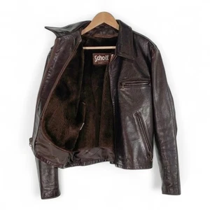 Chaqueta de motociclista de cuero vintage Schott 643 talla 42 con cuello forrado marrón bidireccional - Imagen 1 de 9