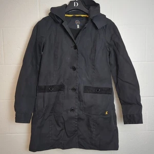 Joules Black Rain Coat Womens Size UK 12 Detachable Hood Jacket Casual Outdoors - Picture 1 of 8