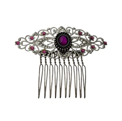 Pente de cabelo tom prata vidro roxo plástico acento formatura nupcial pente formal vintage - Imagem 1 de 4