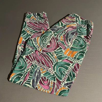 Vintage International Baggy Muscle Beach Pants Geometric 90s Large USA Stretch - Image 1 of 4