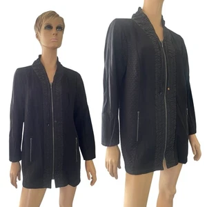 Zenergy by Chico's Black Daphne Fabric Mix Zip Front Unlined Jacket - Sz 2 12/14 - Picture 1 of 7