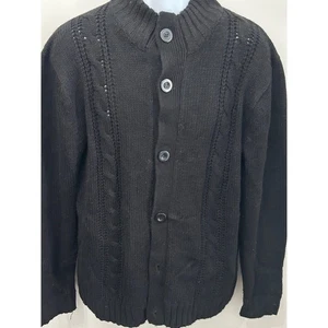 True Rock Chunky Sweater Cable Knit Cardigan Black Button Up Size XL - Picture 1 of 6