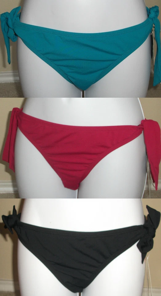 NWT genuine PERRY ELLIS tie side fuchsia/green/black swim bikini bottom, S,M,L - Image 1 of 1