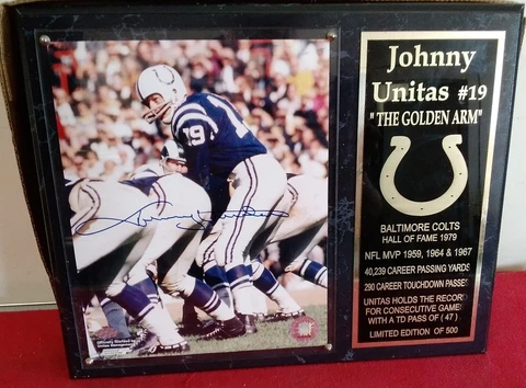 Johnny Unitas #19 "The Golden Arm" Baltimore Colts Hall Of Fame 1979 Plaque Cover
