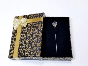 10k Amethyst Openwork Stick Pin - .7g - Picture 1 of 5