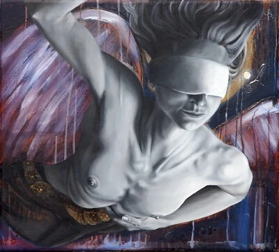 Figura de estudio femenina desnuda delgada, pintura acrílica original grande sobre lienzo firmada. Foto 1 de 4