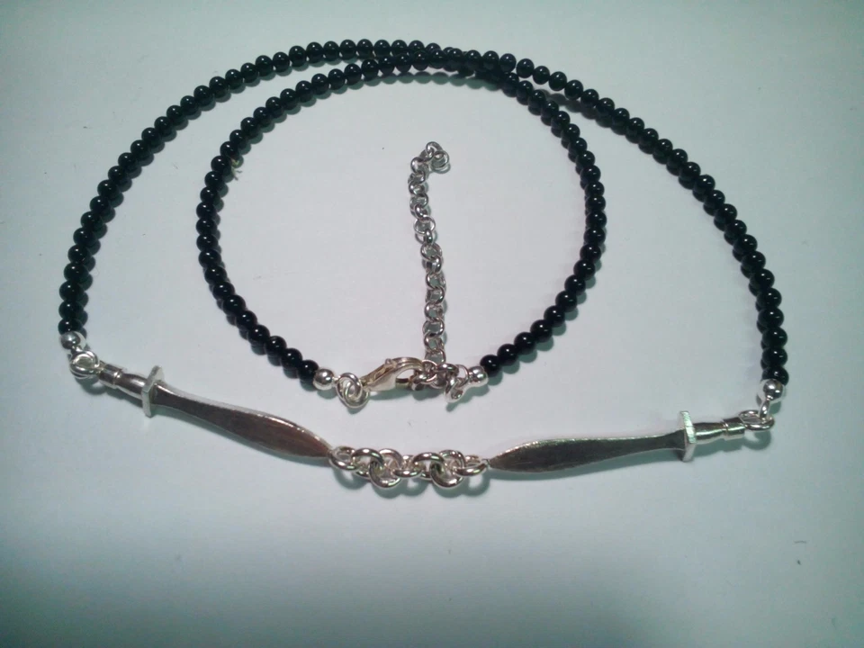 COLLANA SPADE SPARTANE UOMO DONNA IN ARGENTO 925 ED ONICE - Immagine 1 di 1