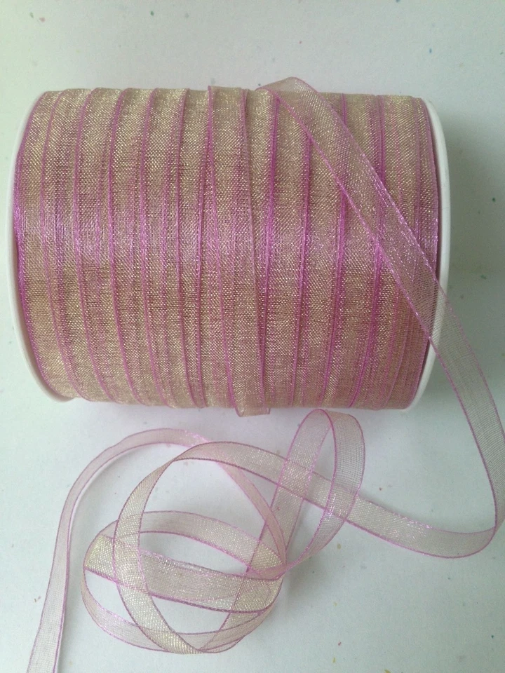 1/4" Inch Sheer / Iridescent Ribbon - May Arts - SN19 - Yellow/Pink - 5 Yards - Image 1 of 1