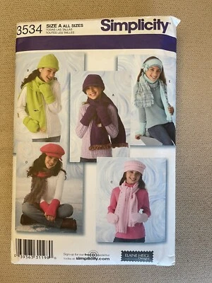 Simplicity 3534 Pattern Hat Mittens Scarves Girls Precut 2007 - Image 1 of 3