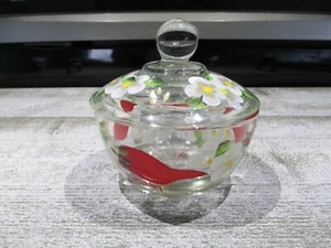 ~Beautiful Anchor Hocking Clear Lidded Candy Dish~Hand Painted signed~ - Picture 1 of 5