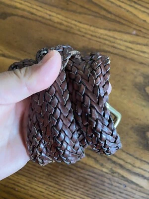 Coach 3863 brown braided leather belt 42 mens woven/TURKEY - Image 1 of 4