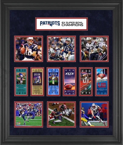 New England Patriots Framed 23" x 27" 6-Time Super Bowl Champion Ticket Collage Cover