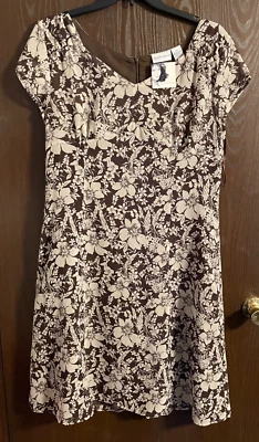 Jaclyn Smith 100% 人造丝全衬里棕色/薄色花卉连衣裙 18 码 - 全新带标签 — 第 1/2 张图片