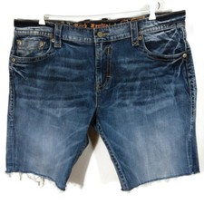 Rock Revival Men's Evan Alt Straight  Denim Shorts Sz 45"X11 Cut Off Raw Hem
