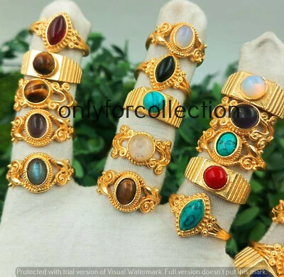 Impresionante Labradorita y Mezcla de Piedras Preciosas Chapadas en Oro 925 Lote al por mayor Anillos de Fundición Foto 1 de 4