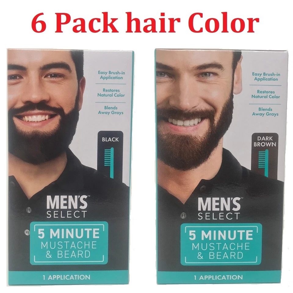 6pk  Men's Select Hair Color Mustache and Beard Dye 5 minute Black or Dark Brown - Image 1 of 1