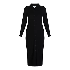 S Time and Tru Women's Knit Midi Shirt Front Button Ribbed Dress SMALL Black - Picture 1 of 6