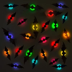 24PCS Halloween Bats LED Lights, 3D Wall Stickers 3 Sizes PVC Indoor Party Decor - Picture 1 of 7