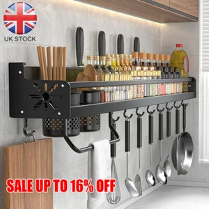 Kitchen Hook Rack Wall Mounted Utensil Rack Kitchen Shelf Organiser Spice Racks- - Picture 1 of 11
