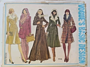 Coat Trench Duffle Long 8 Vogue 1114 Sewing Pattern VTG UC Basic Winter Belted - Picture 1 of 11
