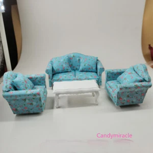 Maßstab 1:12 Puppenhaus Miniatur Individuelles Doppelsofa Set Wohnzimmer Möbel - Picture 1 of 11