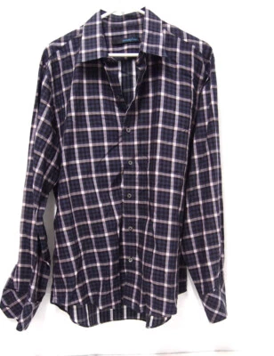 Camisa Zachary Prell Para Hombre L Azul Marino Rosa Blanco Botón A Cuadros Manga Larga Cuello Foto 1 de 4