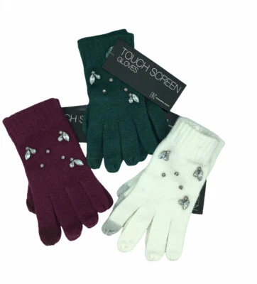 3 pares de guantes de invierno INC Gemstone Tech pantalla táctil marfil, verde, borgoña Foto 1 de 4