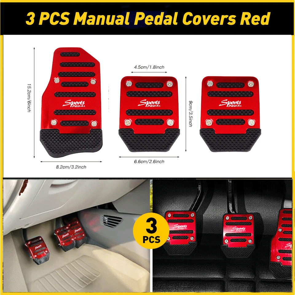 3* Red Non-Slip Manual Gas Brake Foot Pedals Pad Cover Car Accessories Universal - Image 1 of 4