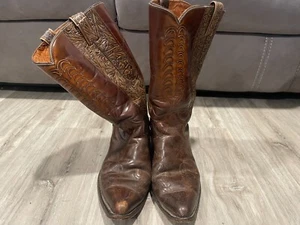 Vintage TEXAS Cowboy / Western Boots Men’s Size 9 1/2 D Leather Brown Tulip, M24 - Picture 1 of 16