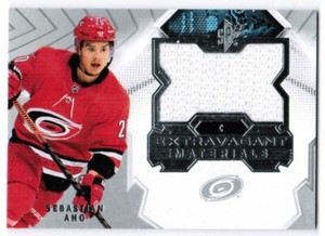 21/22 2021 UPPER DECK SPX SEBASTIAN AHO EM-SA EXTRAVAGANT MATERIALS JERSEY CANES