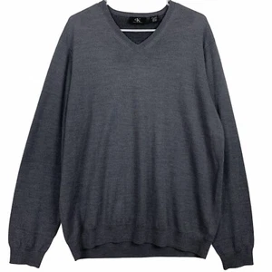 Calvin Klein Herren Merinowolle V-Ausschnitt Pullover Gr. XL Grau Pulli Langarm  - Bild 1 von 10
