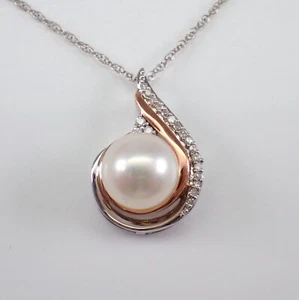 Rose und Weißgold Diamant und Perle Anhänger Halskette Kette Geburtsstein Schmuck - Bild 1 von 5