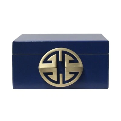 Oriental Round Hardware Royal Blue Rectangular Container Box Large cs5519C - Image 1 of 4