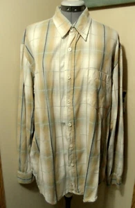 INDUSTRIAL EXCHANGE Button up Dress Shirt XL Peach Brown Blue Ivory Plaid Nice! - Picture 1 of 6