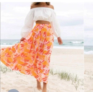 Anthropologie Abel the Label Damen S Maxirock Rosa/Orange Blumen Preppy Boho - Bild 1 von 15