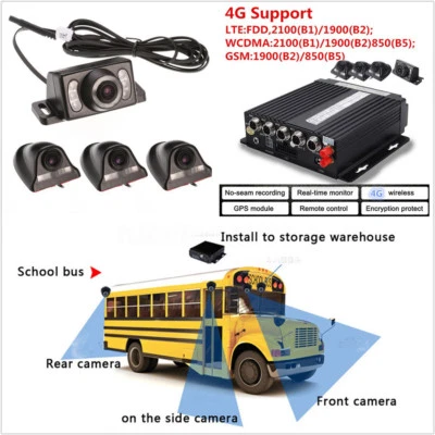 Antena GPS inalámbrica DVR 4G para vehículos de 4 canales grabadora de video + control remoto + 4 * cámaras HD 12 V Foto 1 de 4