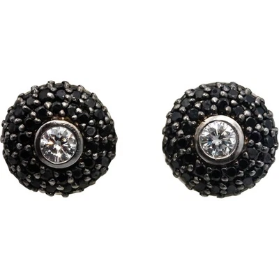 14k White Gold 2.50CT White and Black Diamond Cluster Stud Earrings - Image 1 of 4