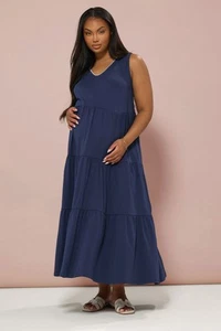 Yours Curve Women's Plus Size Maternity Blanket Stitch Tiered Maxi Dress - Picture 1 of 7