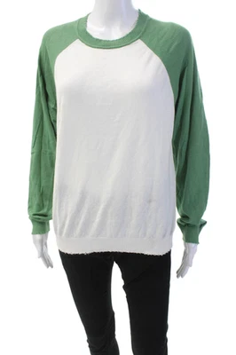 Minnie Rose Womens Long Sleeves Crew Neck Sweater White Green Cotton Size Large - Image 1 of 4