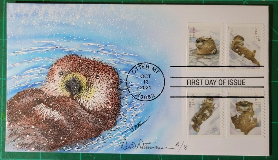 Peterman Hand Painted Otter in the Snow, Sc.#5648-51 First Day - Image 1 of 1