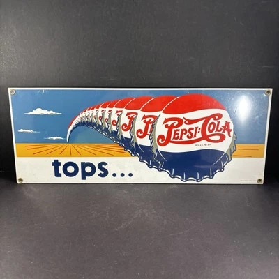Pepsi Tops Porcelain Advertising Sign Ande Rooney 1992 NOS - Image 1 of 4