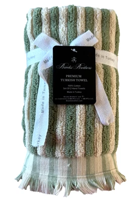Brooks Brothers Hand Towels Set of 2 Ivory Green Luxury Thick Turkish Cotton - Image 1 of 4
