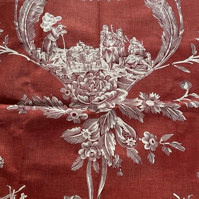 Zoffany Ltd Bergere 红色薄纱织物样品法国印花 100% 棉 17 x 17 — 第 1/4 张图片