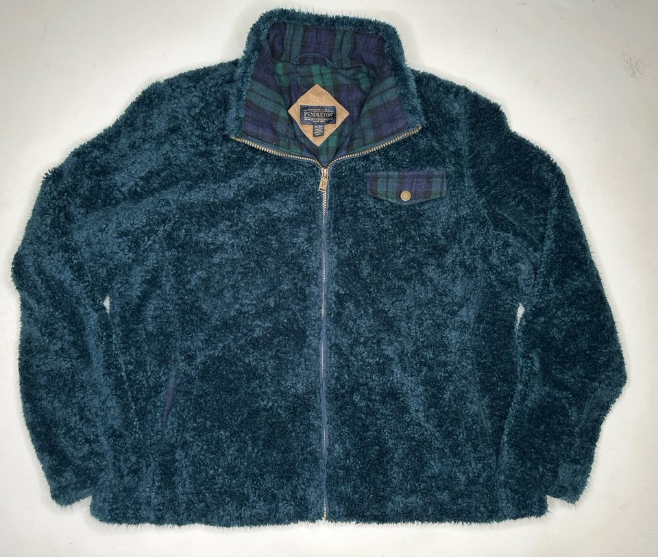 Pendleton Fuzzy Cremallera Completa Sherpa Polar Oso de Peluche Chaqueta Azul Para Mujer’s XL Foto 1 de 4