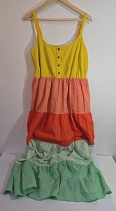 Torrid Seersucker Tiered Sleeveless Maxi Dress Sundress Colorblock Stripe Size 0 - Picture 1 of 10