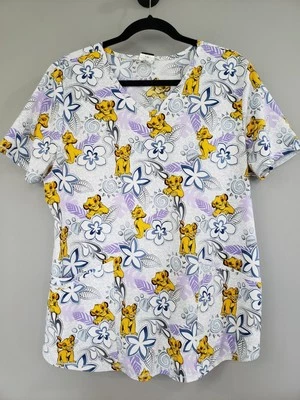 Disney Medical Scrub Top with Pockets SIZE LARGE Lion King Simba Vet Print - Image 1 of 4