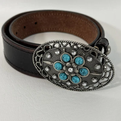 Cinturón de cuero para mujer Olga Santini con piedras estilo turquesa y estrás 32 pulgadas Foto 1 de 4