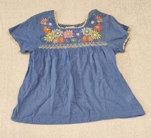 Neu mit Etikett THML Damen S bestickt Boho blau Blumen Bauern Top Freizeit Festival - Bild 1 von 6