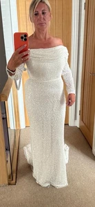 Coast Sequin Bardot Wedding Dress 14 - Picture 1 of 8