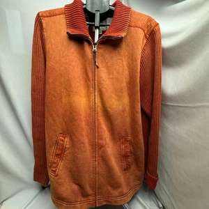 32 Bar Blues Rust Orange Zip Sweater Men’s XL Cotton Distressed Sun Faded - Picture 1 of 10